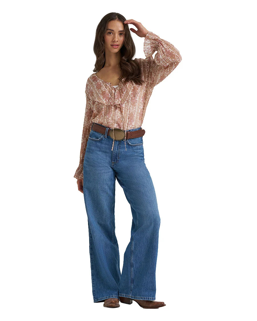 Women's Retro Ruffle Long Sleeve Blouse - 112385995
