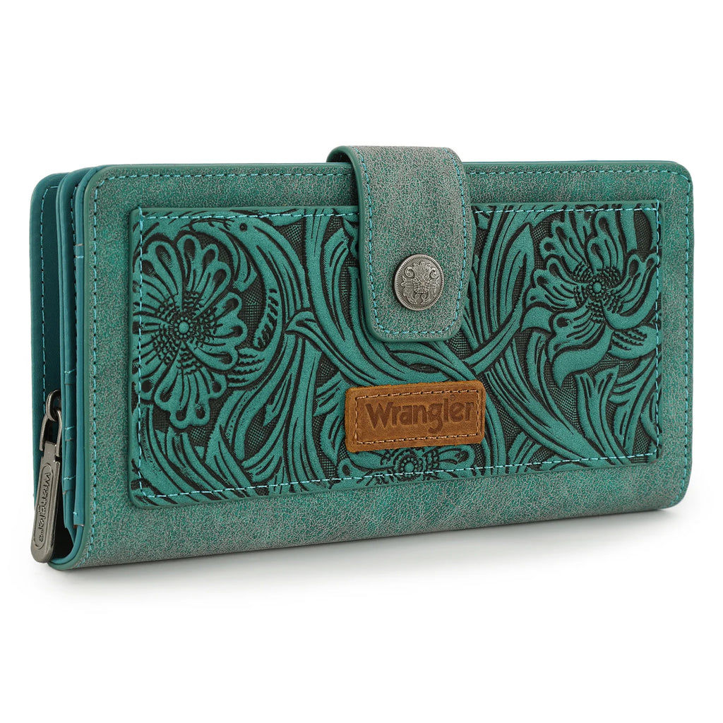 WG339-W080 Wrangler Western Floral Tooled RFID Wallet