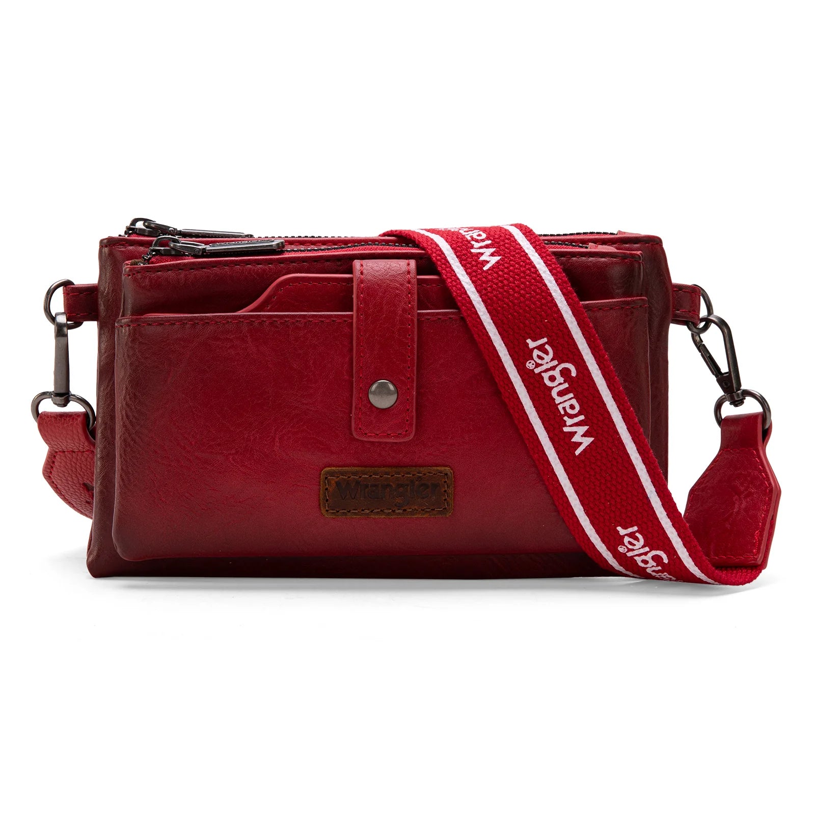 WG120-209 Wrangler Dual Zipper Compartment Crossbody Bag - Hot Pink