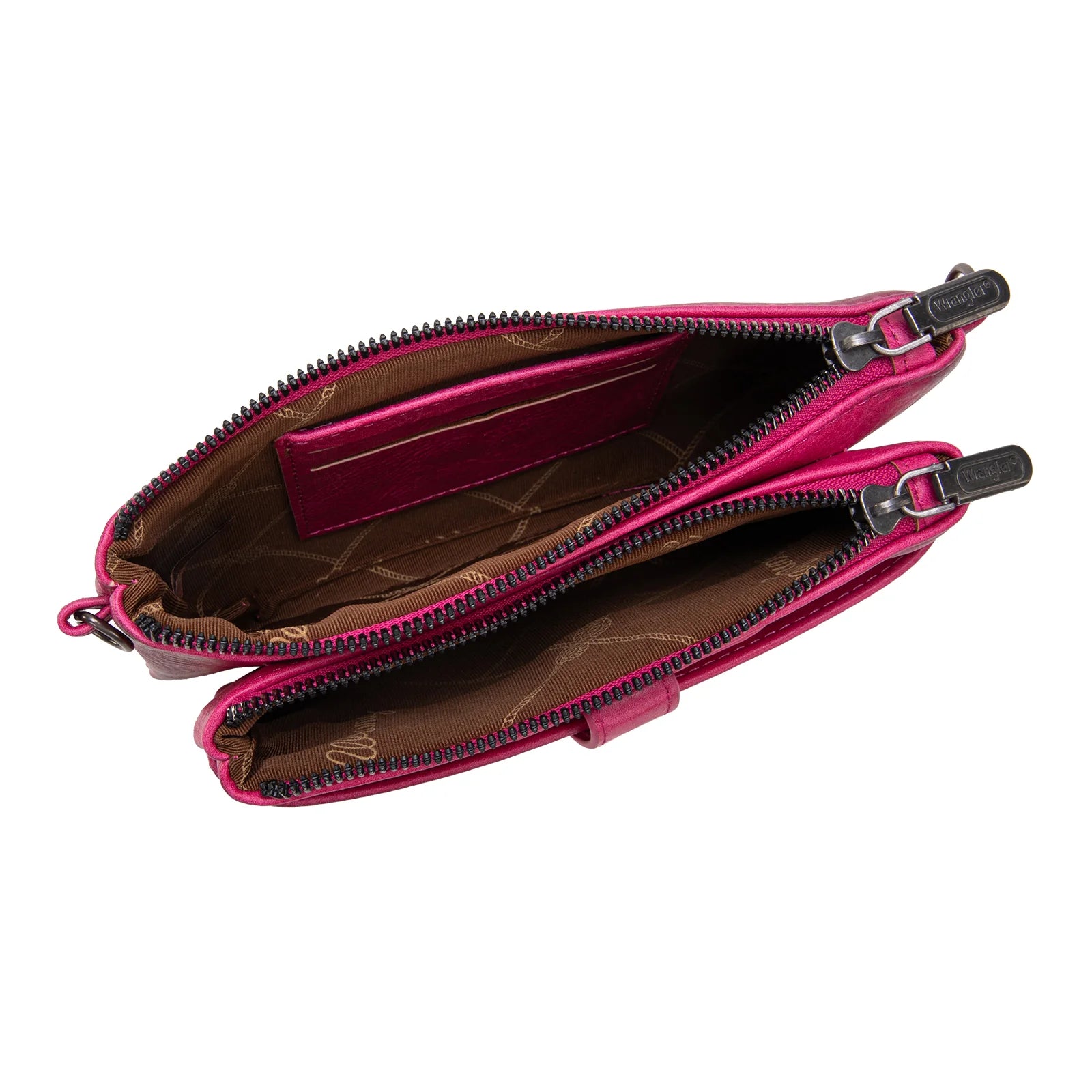 WG120-209 Wrangler Dual Zipper Compartment Crossbody Bag - Hot Pink