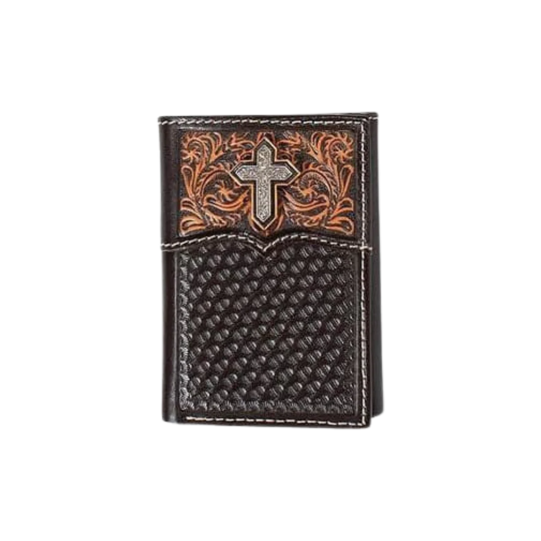 A3557344 ARIAT MEN'S TRIFOLD CROSS FILIGREE MEDIUM BROWN WALLET