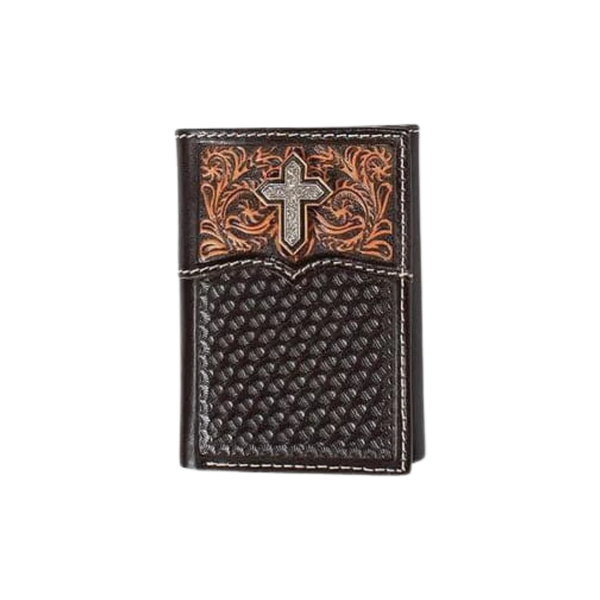 A3557344 ARIAT MEN'S TRIFOLD CROSS FILIGREE MEDIUM BROWN WALLET