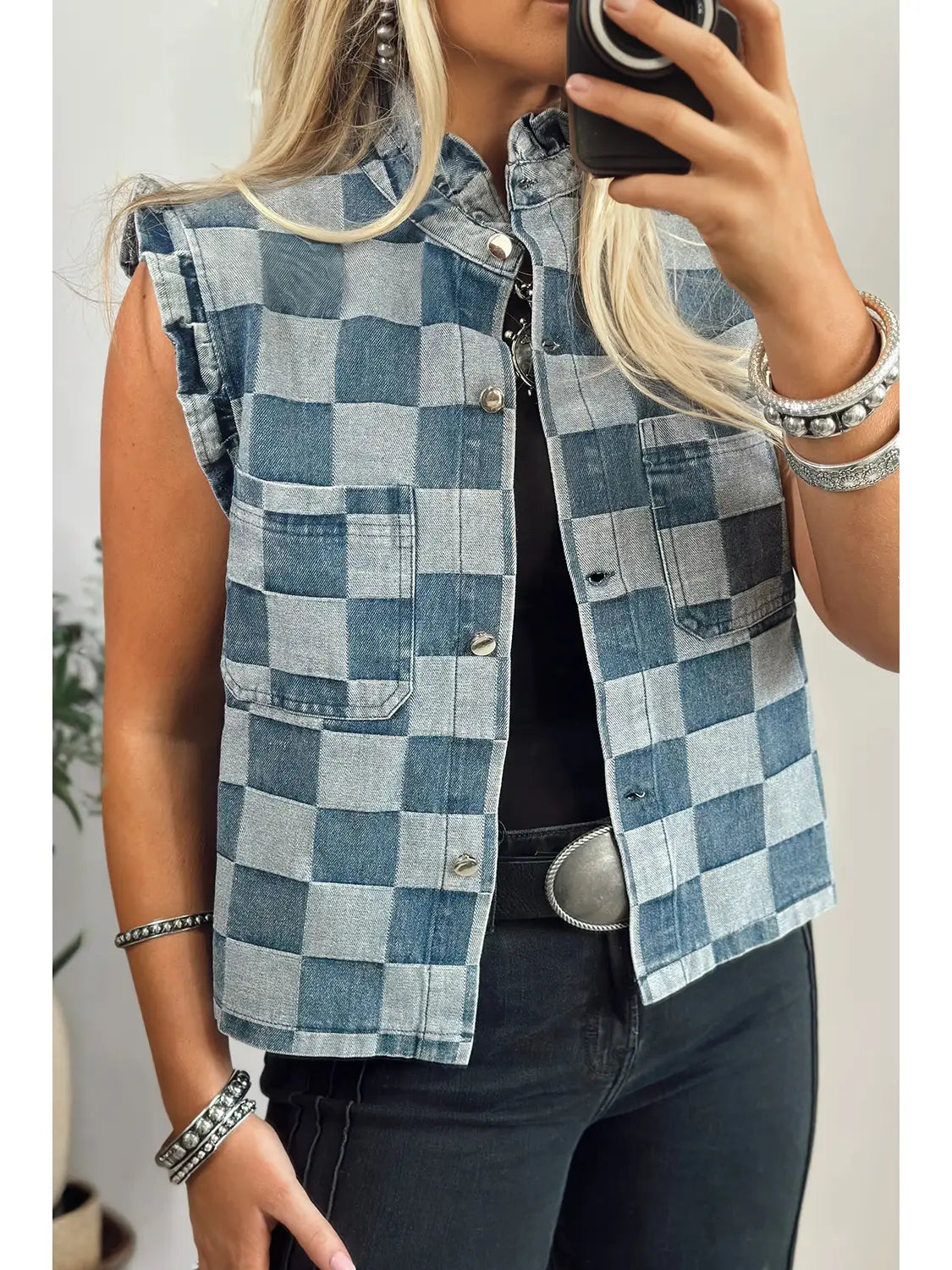 DENIM CHECKERED VEST