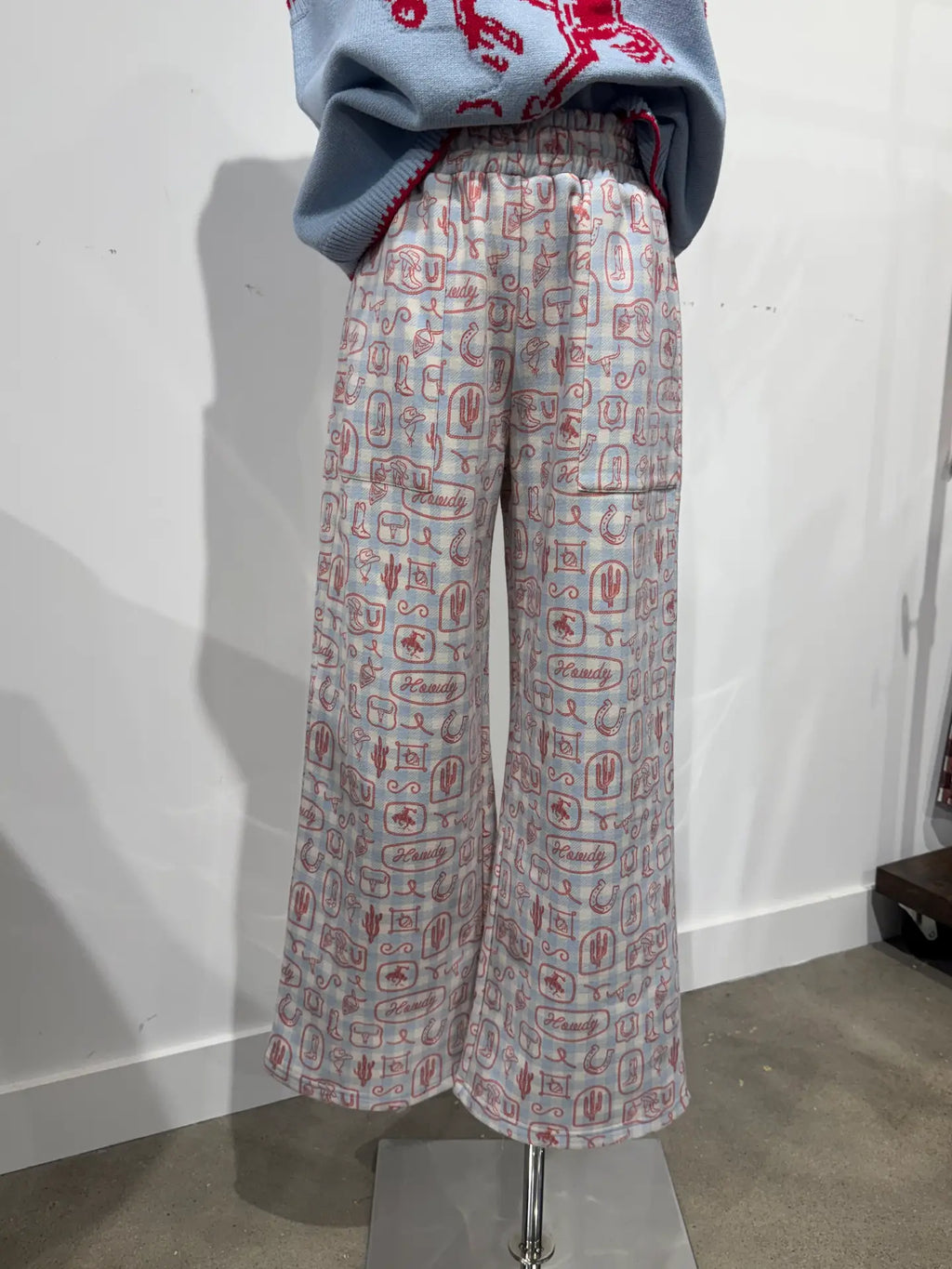 Fleece Crop Lounge Pant with Western Gingham Print