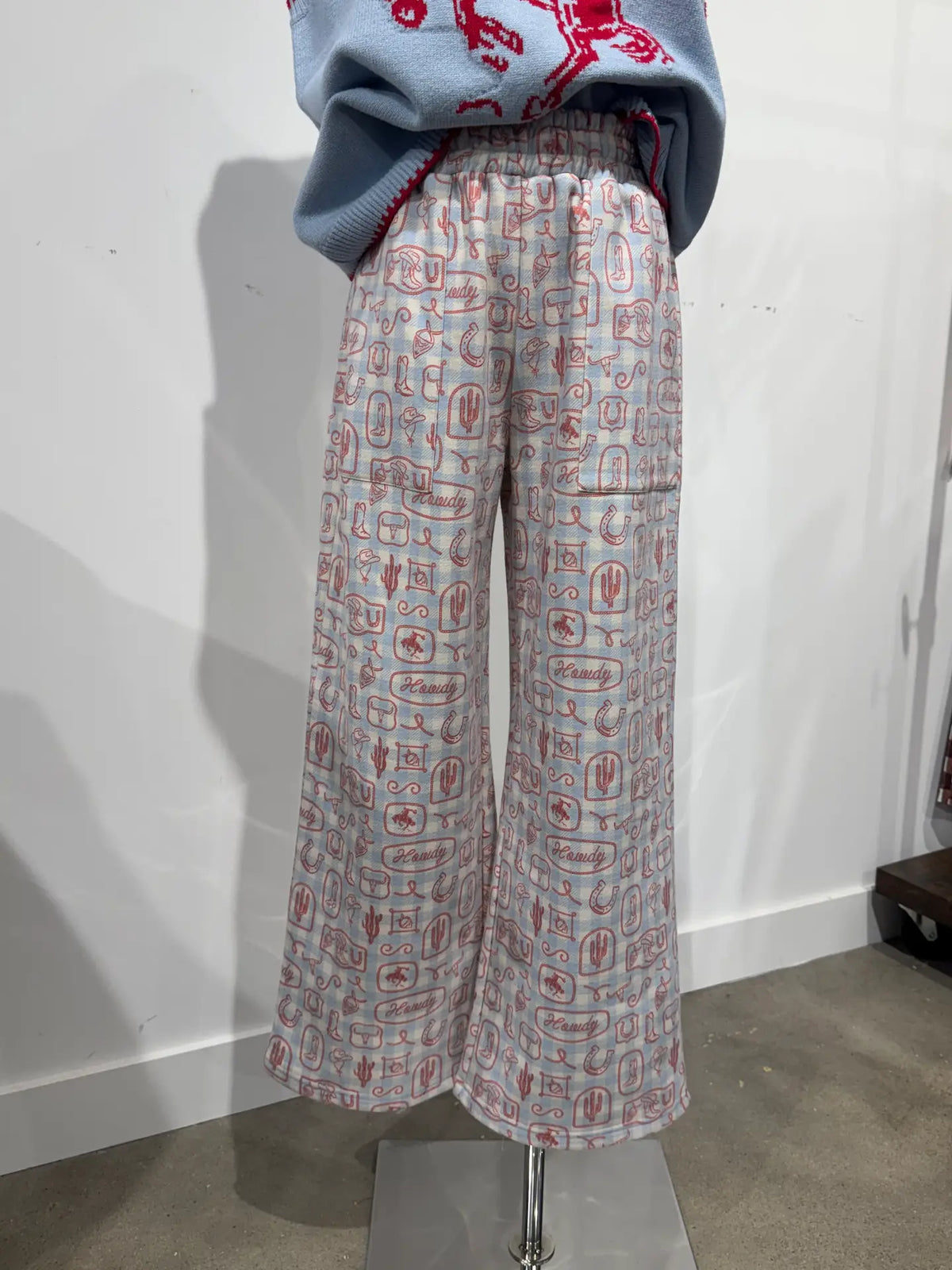 Fleece Crop Lounge Pant with Western Gingham Print