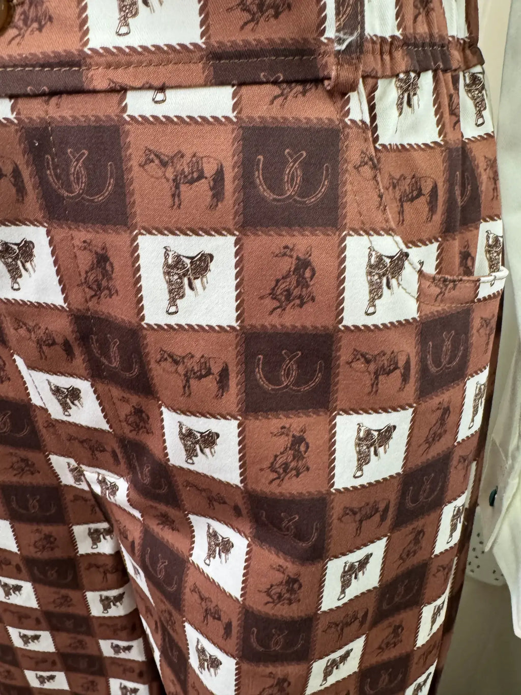 Brown Western Plaid Gingham Print Pants