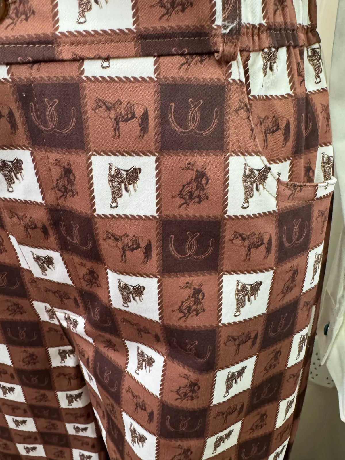Brown Western Plaid Gingham Print Pants
