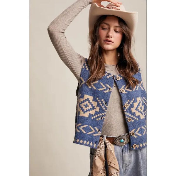 SOUTHWESTERN VEST- BLUE LADIES