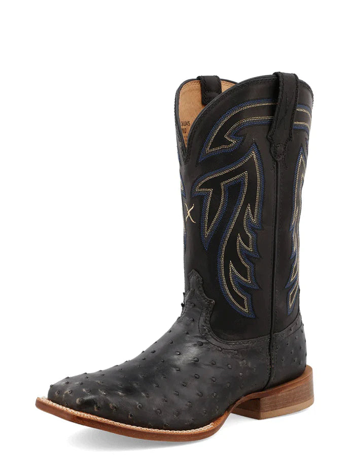 Twisted X MRSL045 Mens Ruff Stock Square Toe Ostrich Boot Black