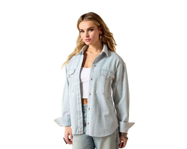 Ariat Women's Blue and White Denim Stripe Shirt Jacket 10073889