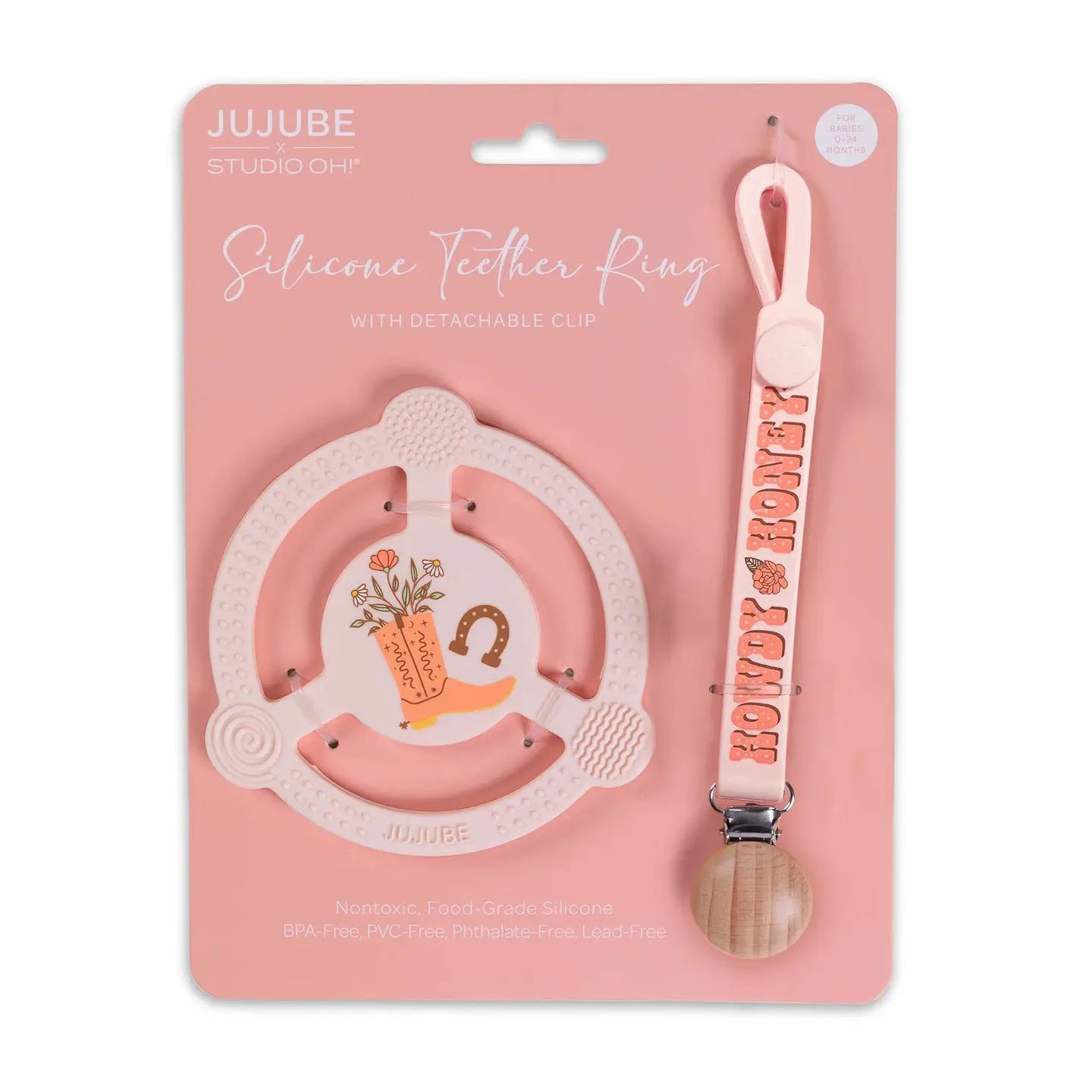 Silicone Teether Ring with Detachable Clip Bloomin' Boot JF32040BBT