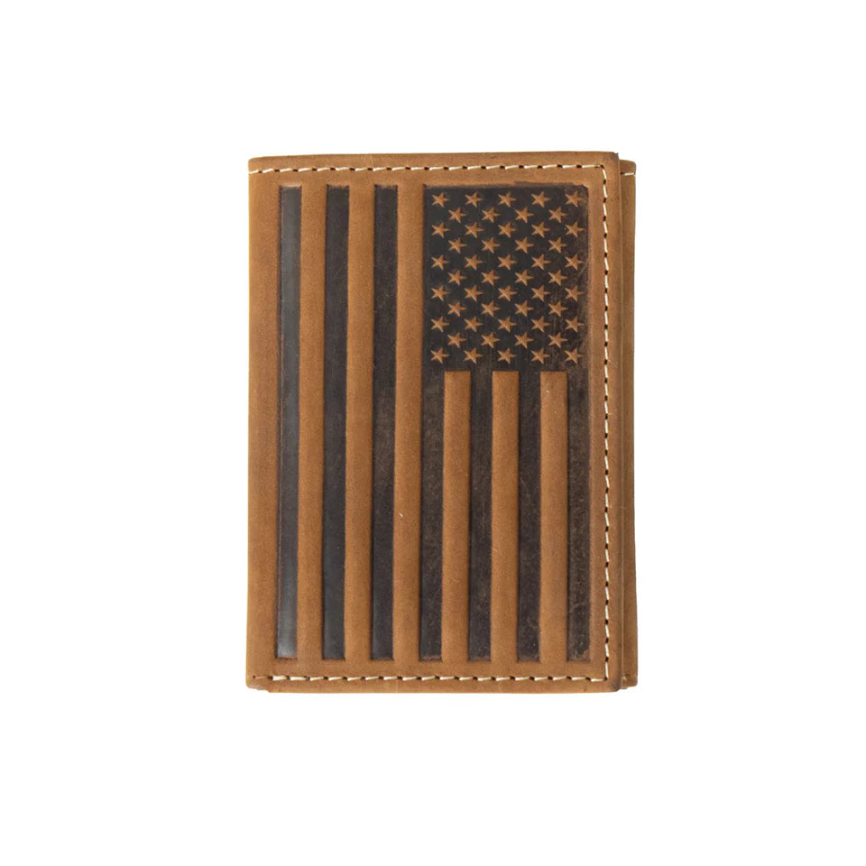 BROWN TRIFOLD WALLET EMBOSSED FLAG BY NOCONA N500044302