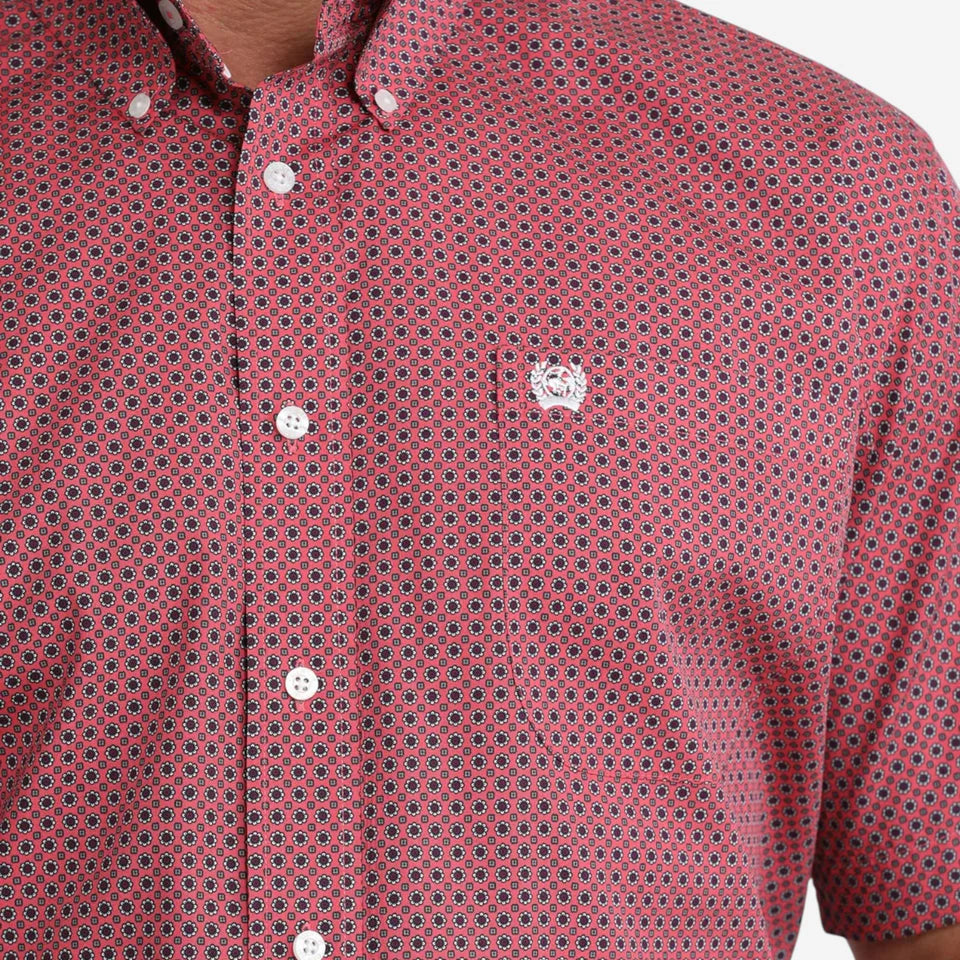 CINCH MEN'S GEOMETRIC PRINT SHORT SLEEVE WESTERN SHIRT - PINK - MTW1111523
