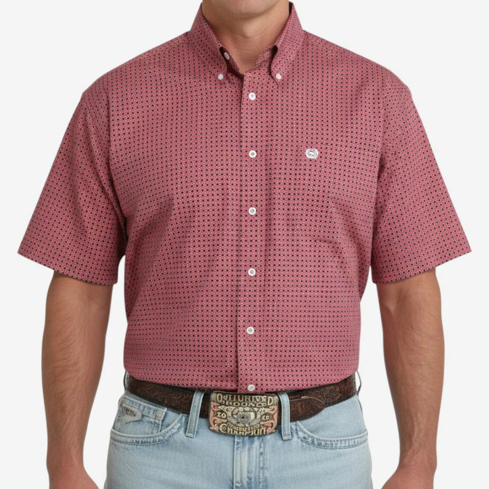 CINCH MEN'S GEOMETRIC PRINT SHORT SLEEVE WESTERN SHIRT - PINK - MTW1111523