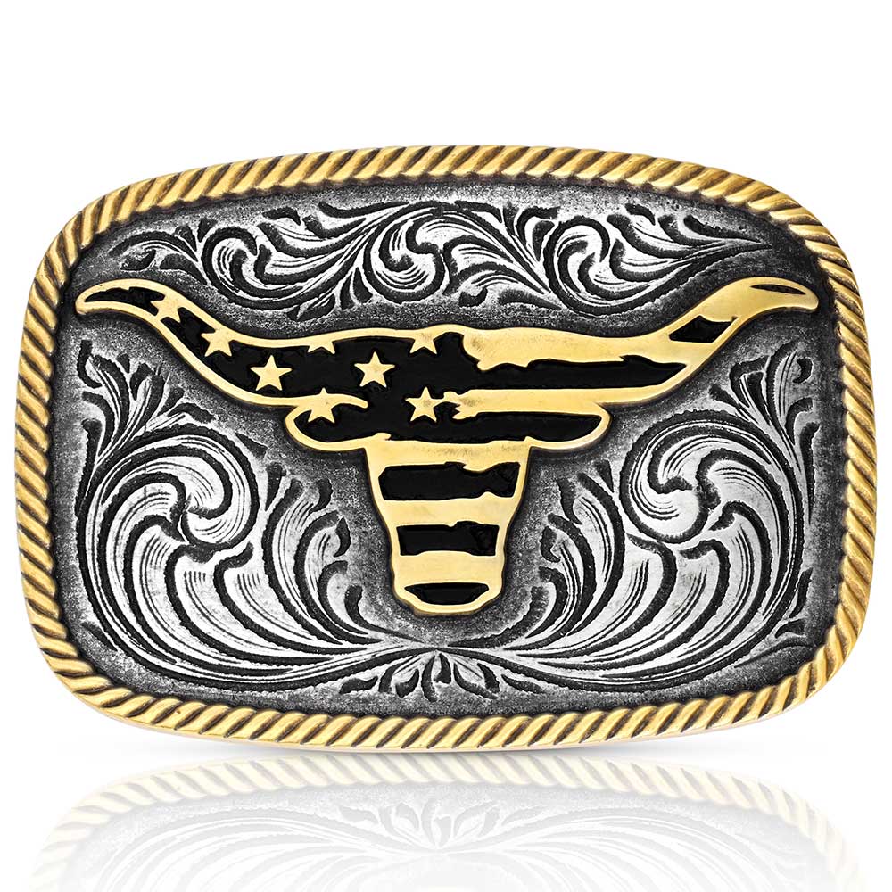 A1054P Western Patriotic Longhorn Buckle