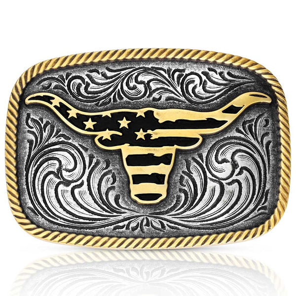 A1054P Western Patriotic Longhorn Buckle