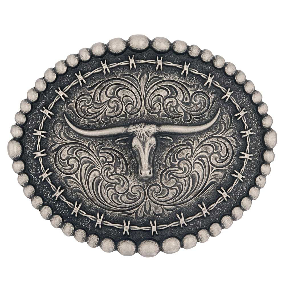 A972S Rustic Barbed Wire Longhorn Buckle