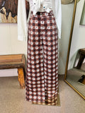 Brown Western Plaid Gingham Print Pants