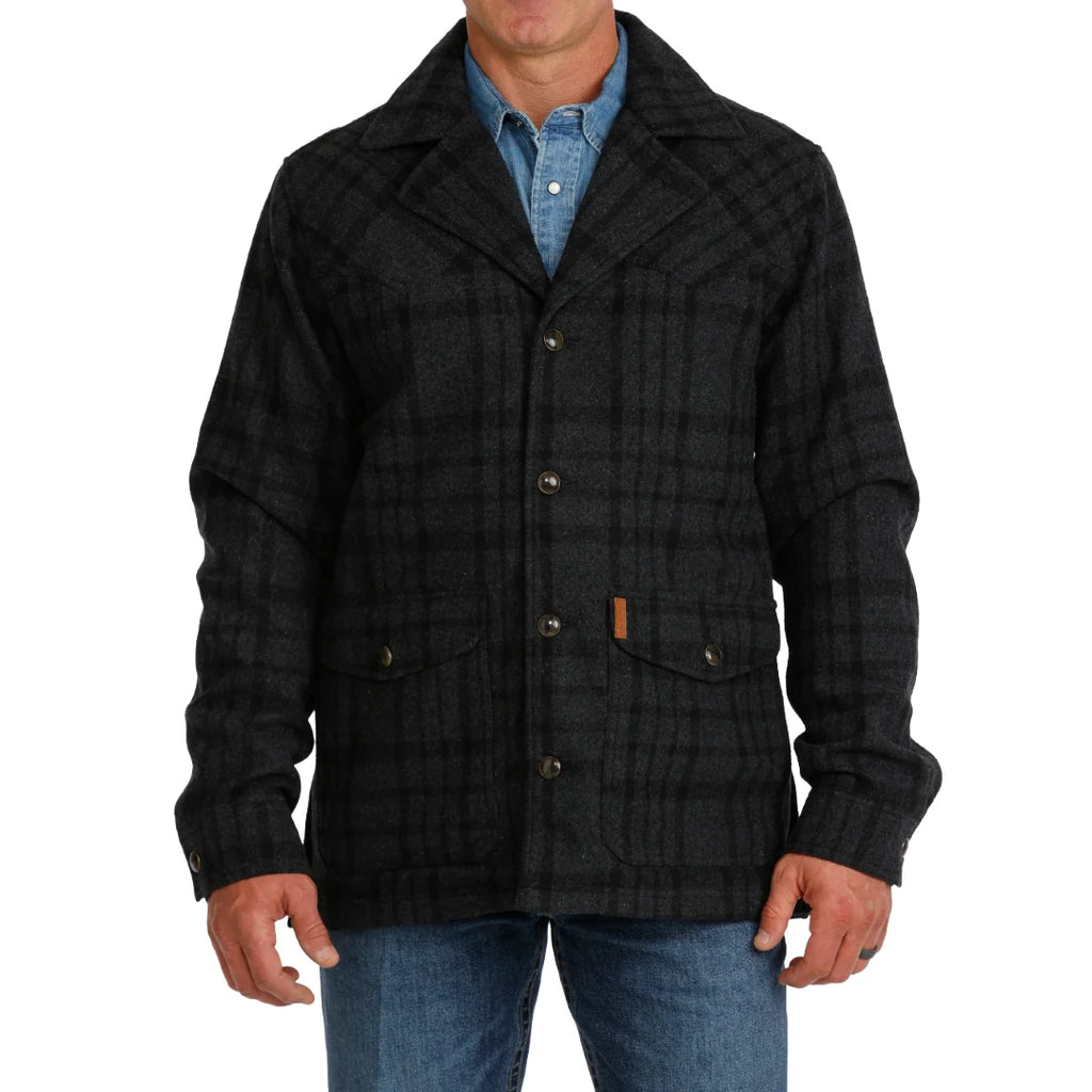 Cinch Men's Black Plaid Button Dress Coat MWJ1596003