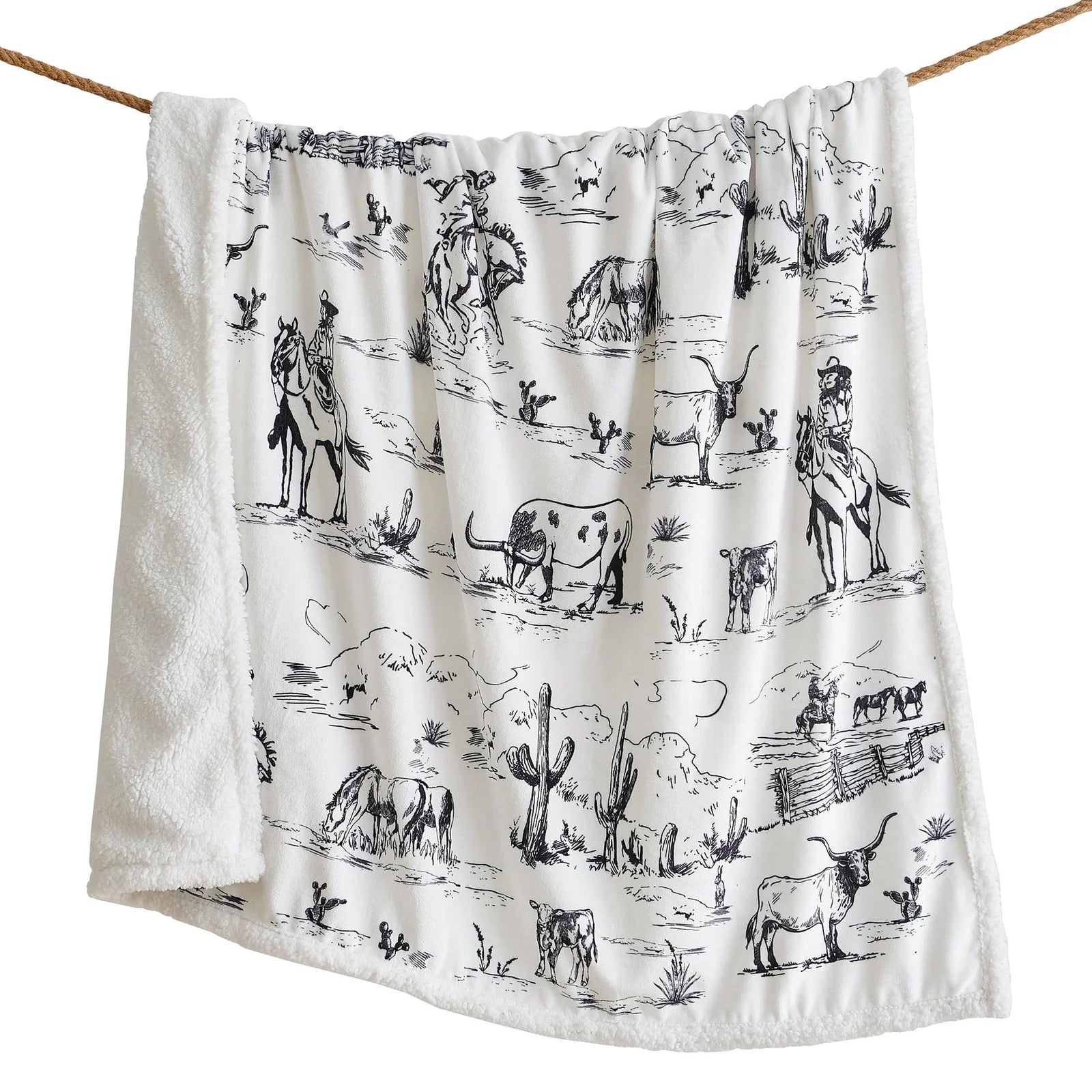 Ranch Life Western Toile Campfire Sherpa Throw CF2138TH-OS-BK