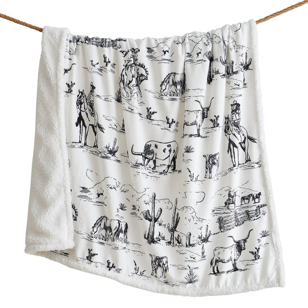 Ranch Life Western Toile Campfire Sherpa Throw CF2138TH-OS-BK