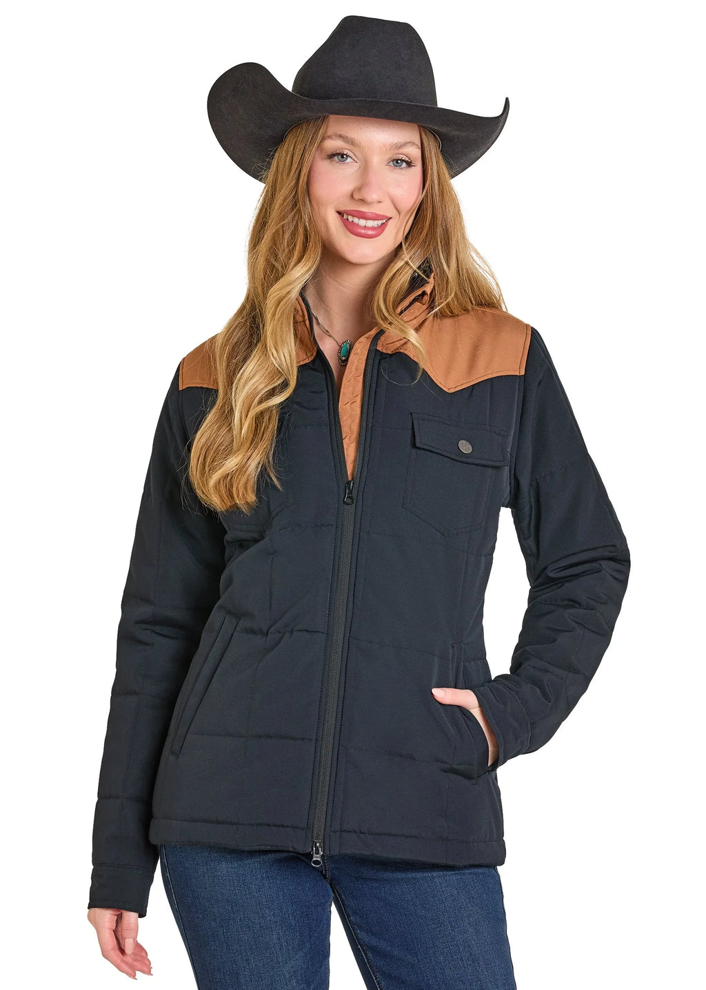 PANHANDLE WOMEN'S BLACK TWO TONE PUFFER JACKET DW92C06851