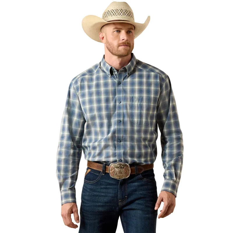 Men's Ariat Key Largo Blue Plaid Pro Series Scottie Classic Fit Shirt 10073565