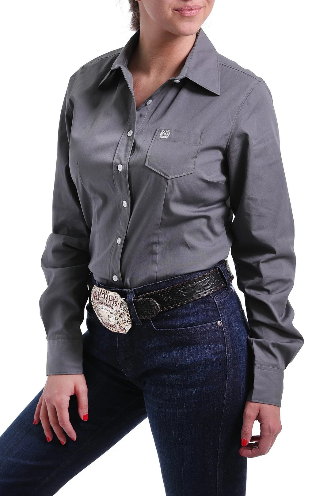 WOMENS CINCH SOLID BUTTON DOWN GREY MSW9164029