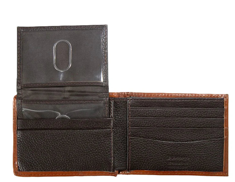 Nocona Brown Men's Calf Hair Billfold Wallet with Removable Passcase and Embossed Longhorn Overlay N500048302