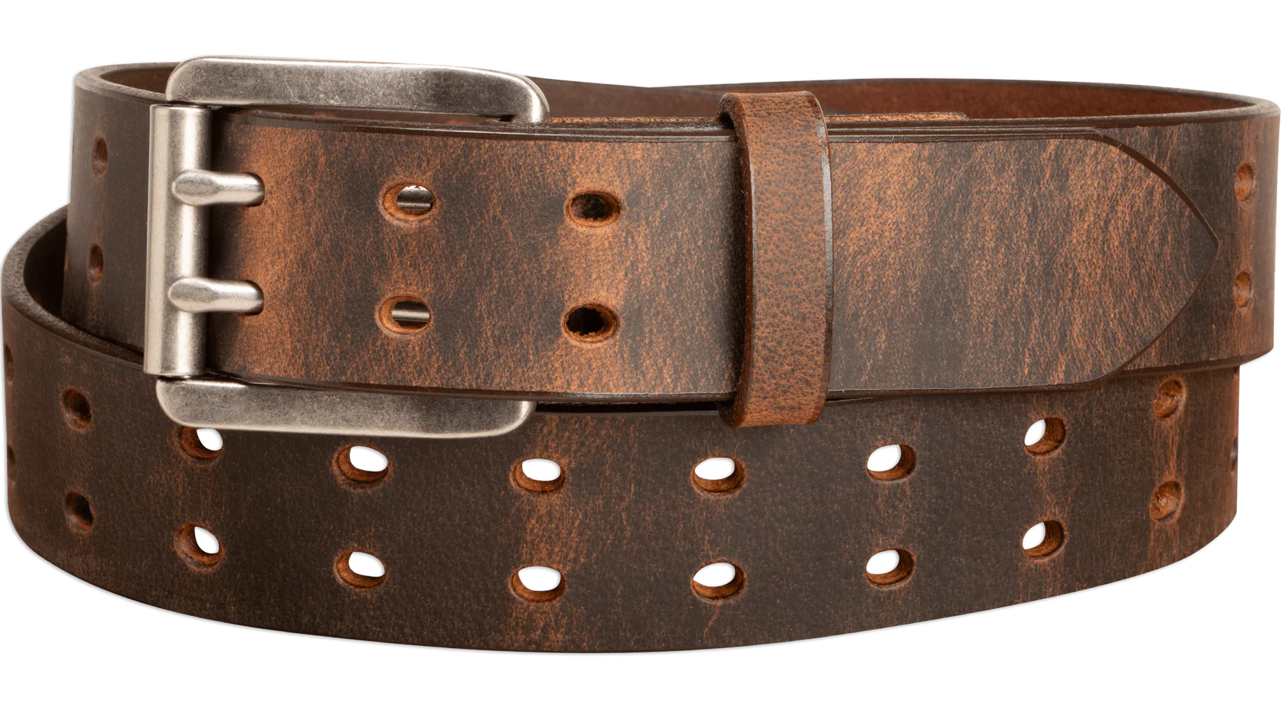 Crazy Horse Non Stitched Double Prong Water Buffalo Leather Belt With Nickel Roller 1.50" 130-45-36