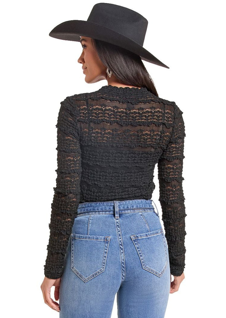 BLACK KNIT LACE LONG SLEEVE TOP BW22T09956