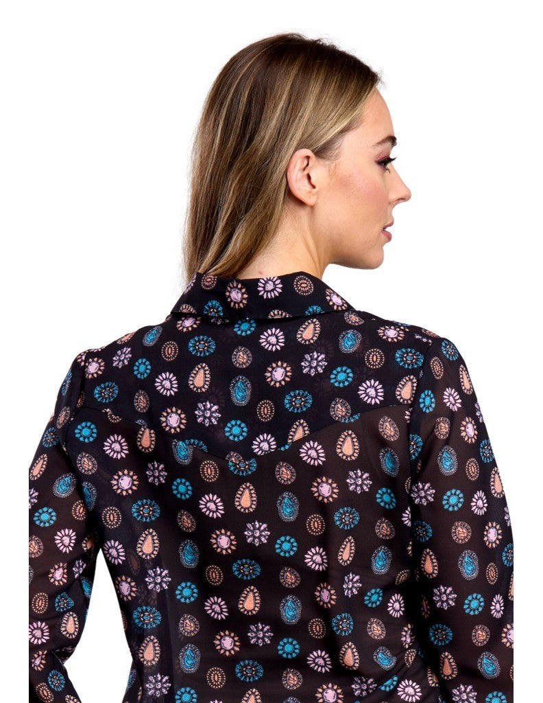 Roper Western Shirt Womens L/S Concho Black 03-050-0590-3031