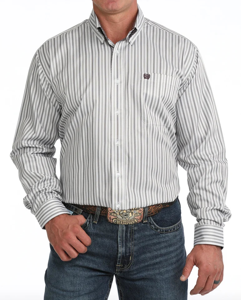CINCH MEN'S GREY STRIPED LONG SLEEVE BUTTON UP SHIRT MTW1106163
